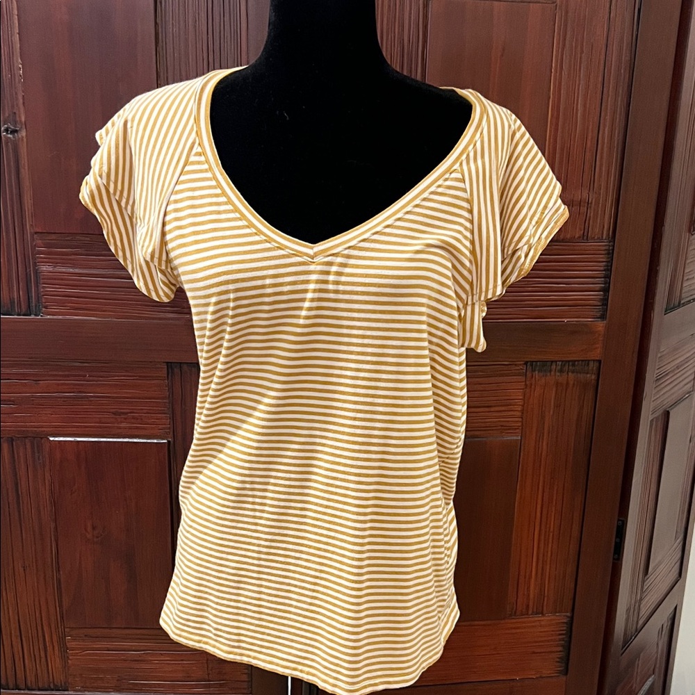 Lauren Conrad, pull over, mustard and cream stripes, size L